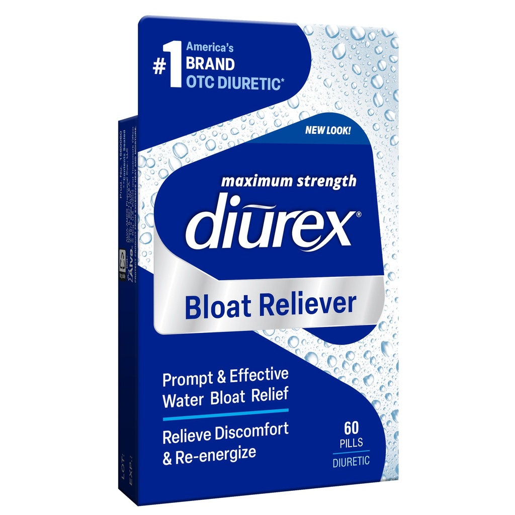 Diurex Bloat Reliever | Relieve Water Bloat, Puffiness, Swelling & Fatigue | Re-Energize | Maximal styrka | 60 greve