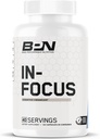 BARE PERFORMANCE NUTRITION BPN in-Focus Brain Supplement för minne och fokus koffeinpiller, 1g av L Tyrosine per servering + Alpha GPC, 40 portioner, Gluten Free + Vegan