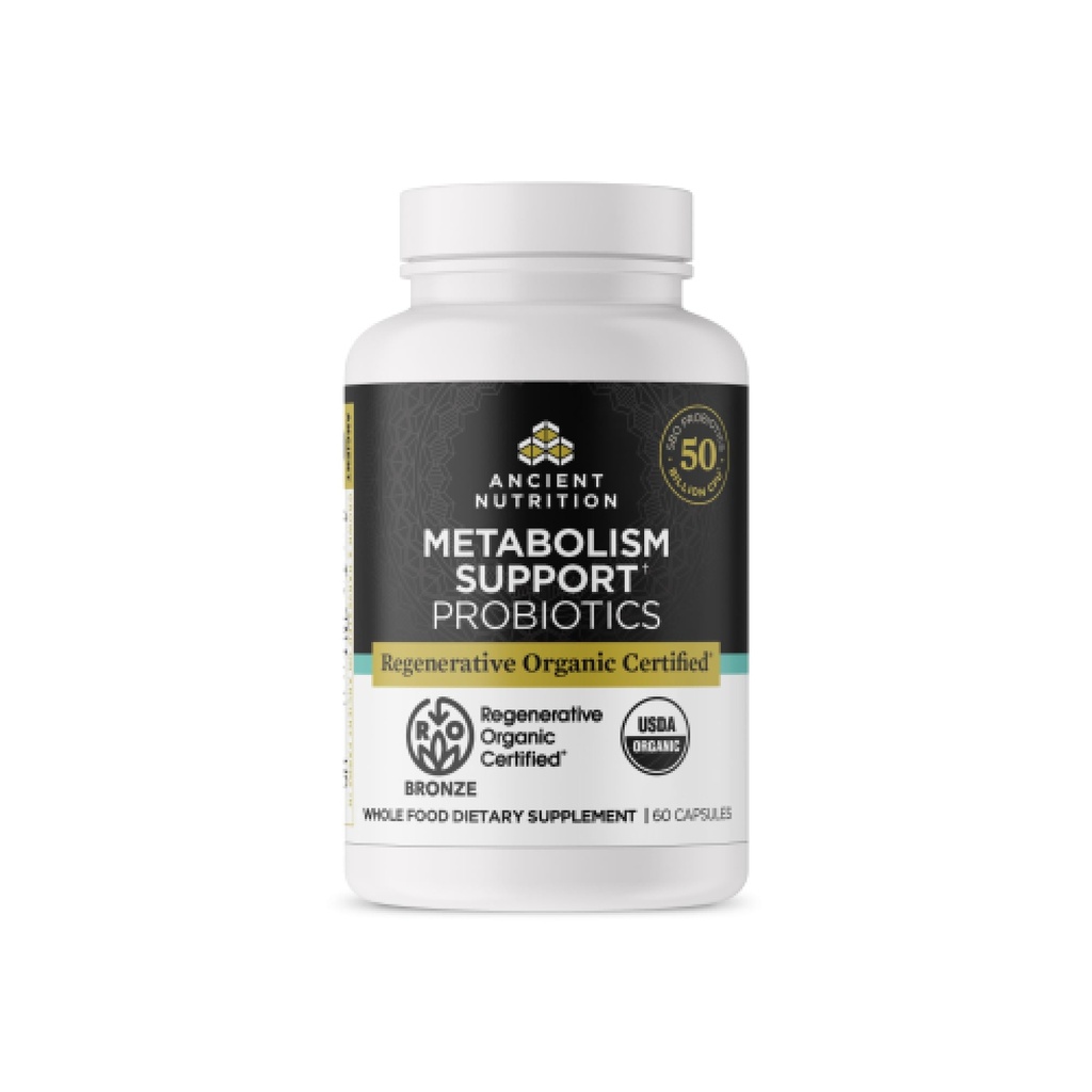 Ancient Nutrition Regenerative Organic Certified Probiotics for Metabolism Support, Healthy Digestion och Immune System Function Support, 50 miljarder CFUs * Per Serving, 60 Count