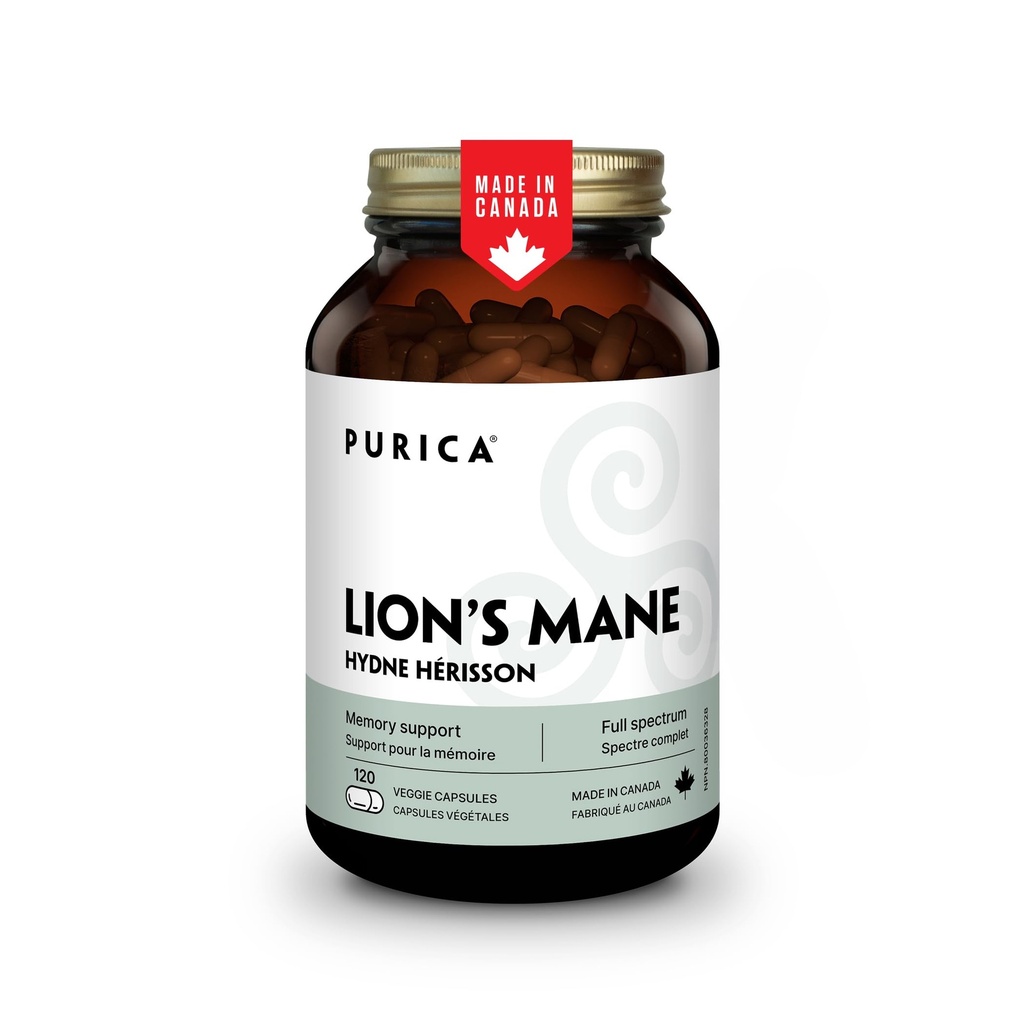 PURICA - Lion's Mane Micronized Mushrooms, 120 Vegan kapslar 60-dagars leverans - främjar kognitiv hälsa - icke-GMO och glutenfri - Fokus och minnesstöd - Hjärnhälsa och förbättrad matsmältning