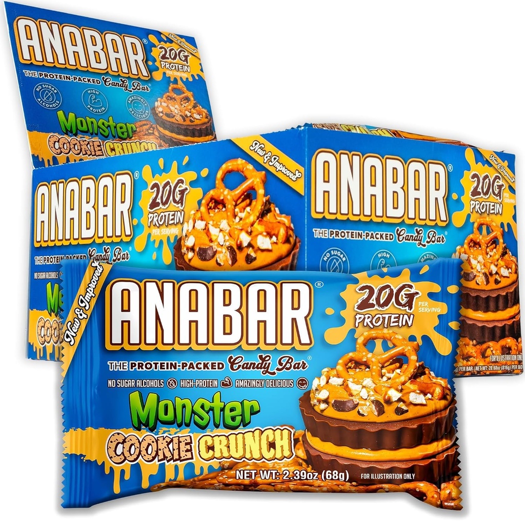 Anabar Protein Bar, Protein-Packed Candy Bar, Amazing Tasting Protein Bar, No Sugar Alcohols, High Protein, Amazingly Delicious (12 barer, Milk Chocolate Monster Cookie Crunch)
