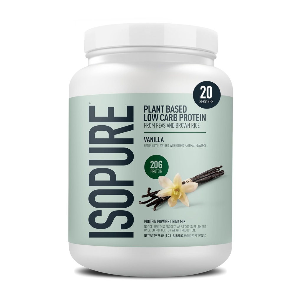 Isopure Plant-Based Protein Powder, Lactose Free, Gluten Free, Med järn, Vanilla, 20g Plant Protein Per Servering, 1,23 Lbs, 20 portioner