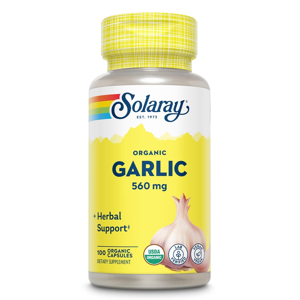 Solaray Organic Garlic Pills - 560 mg Garlic Supplements for Heart Health Support - USDA Organic Garlic Capsules - Vegan - 60-Day Money-Back garanti - 100 portioner, 100 VegCaps