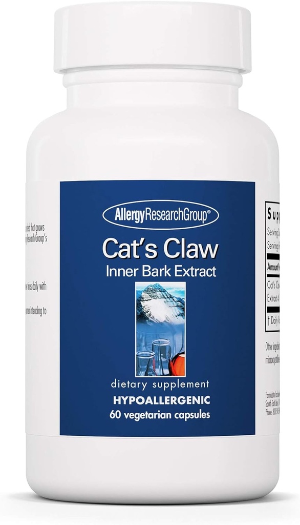 Allergy Research Group Cats Claw - Inre Bark Extract, Joint Health & Immune Support, Herbal Supplement, Organic, Vegetarian Capsules - 60 Count