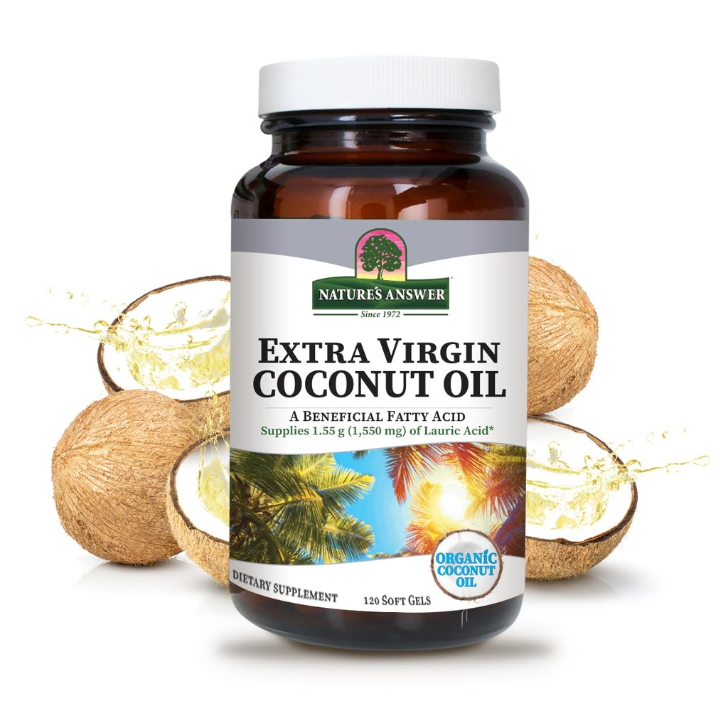 Naturens svar Extra Virgin Coconut Oil Softgels Organic Coconut Oil Multi-Purpose Idealisk för Hair Skin Body Moisturizer (Pack of 2)