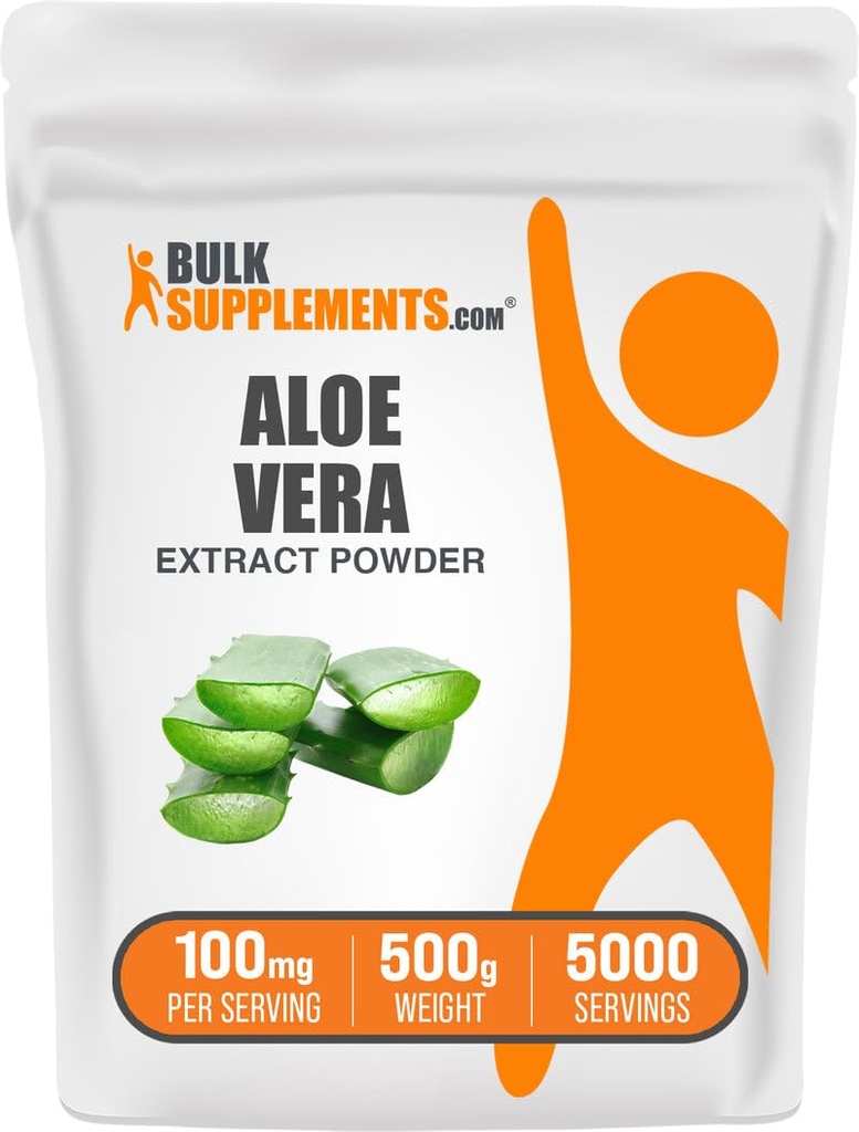 BulkSupplements.com Aloe Vera Extract Powder - Aloe Vera Supplement, Herbal Supplement - Vegan & Gluten Free, 100mg per Servering, 500g (1.1 lbs) (Pack of 1)