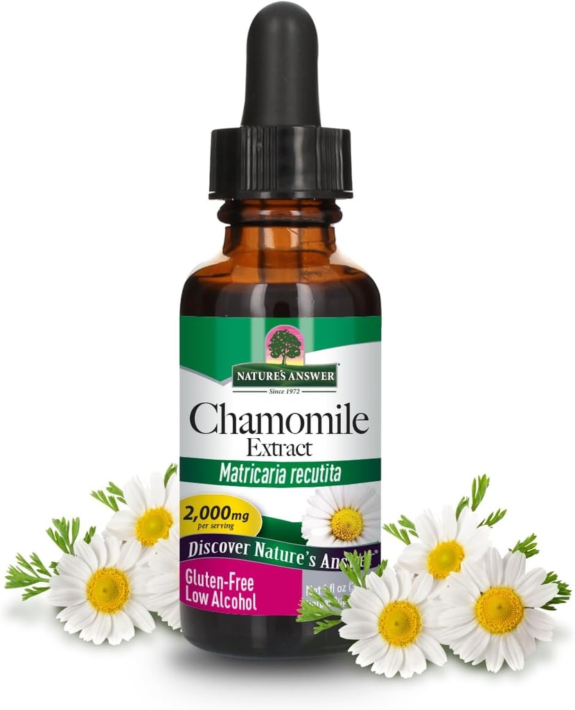 Naturens svar Chamomile Flower med organisk-alkohol 2000mg 1oz Extract | Mood Support | Digestion Support | Glutenfri, icke-GMO, Vegan, inga konstgjorda smaker eller konserveringsmedel | Enkel greve