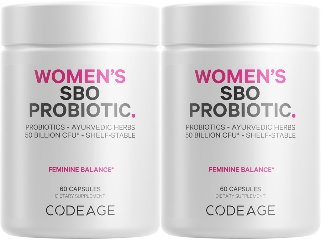 Codeage Women's Probiotics Supplement - 50 miljarder CFUs - SBO Probiotics & Prebiotics - Cranberries - Feminine Health - Fermented Botanical Blend, Whole Food Supplement - Vegan, Non-GMO - 2 Pack