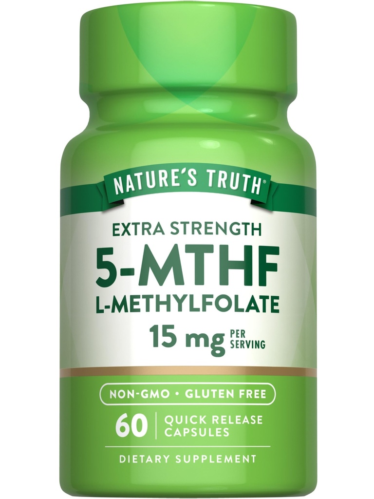 Naturens sanning L Methylfolate 15mg | 60 kapslar | Non-GMO & Gluten Free Supplement | Extra styrka