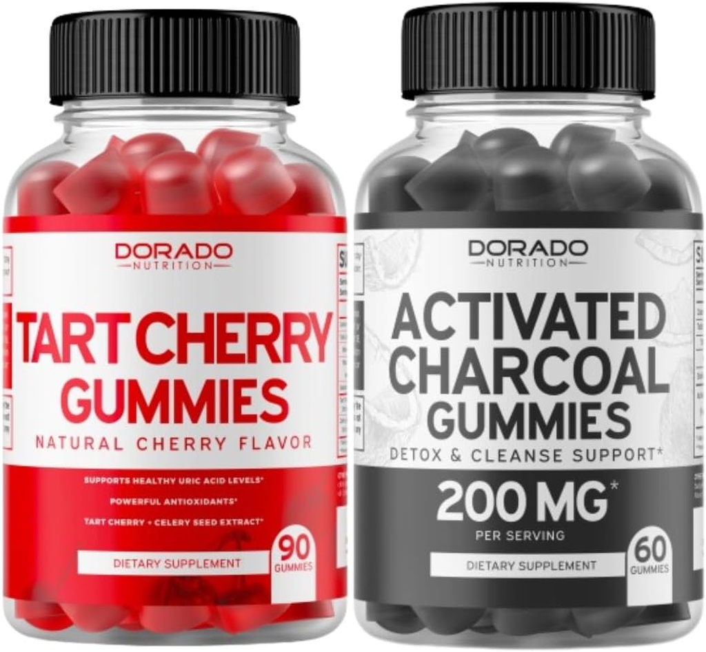 Tart Cherry (90 Gummies) Uric Acid Level Support Kraftfull Antioxidant med Celery Seed och Aktiverad Charcoal (60 Gummies) Hälsosam Detox & Cleanse - Formulerad från Organic Coconut Shells - USA Made