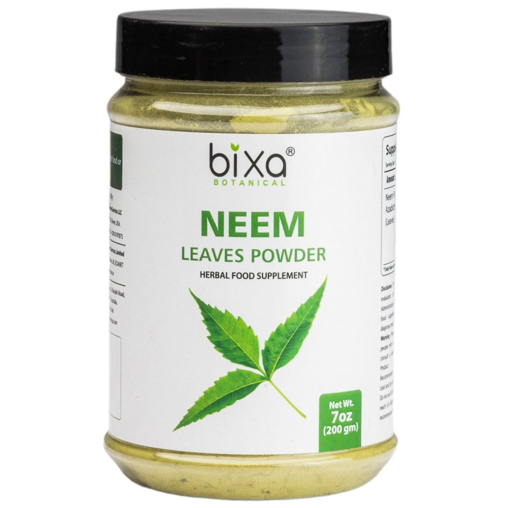 Bixa BOTANICAL Neem Leaf Powder | Azadirachta Indica | 200 Grams / 7 OZ | Ayurvedic Anti Allergic Herbal Supplement | Gluten Free, Non-GMO, Steam Treated, Vegan.
