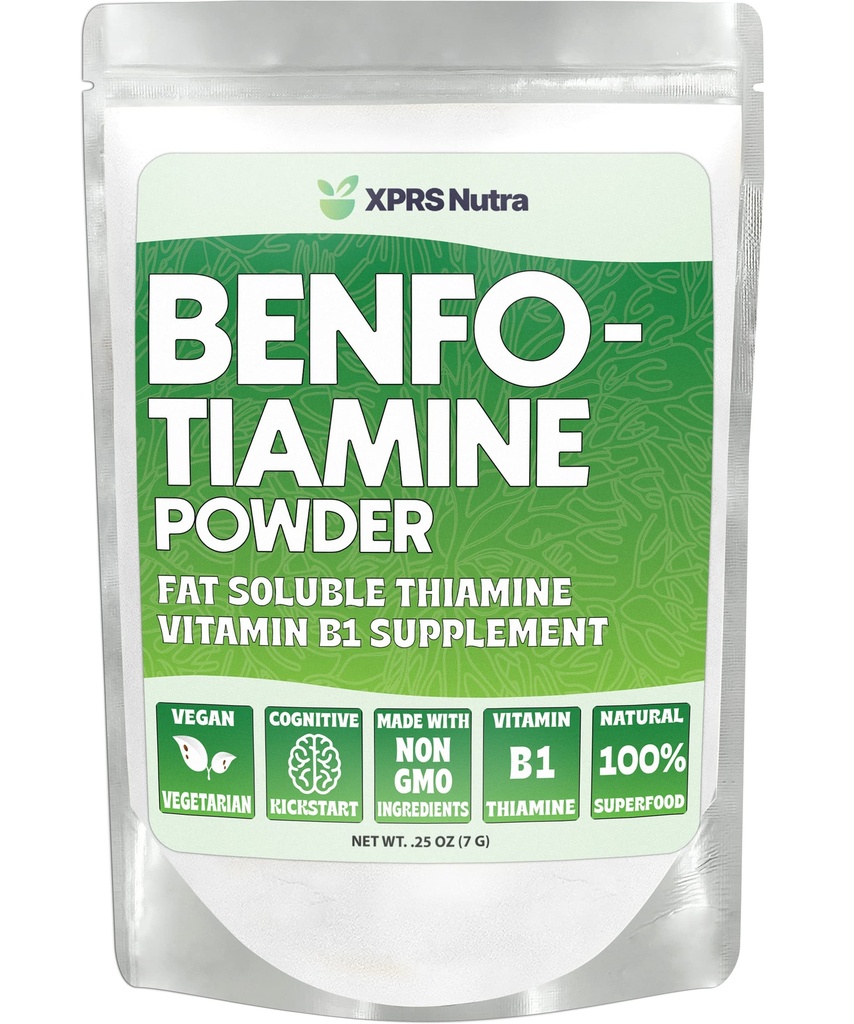 XPRS Nutra Benfotiamine Powder (Thiamine) - Fat Soluble Happy Heart Thiamine Supplement - Avancerad vitamin B1 Benfotiamine för en kognitiv Boost - Vegan Friendly Benfotamine Powder (.25 Ounce)