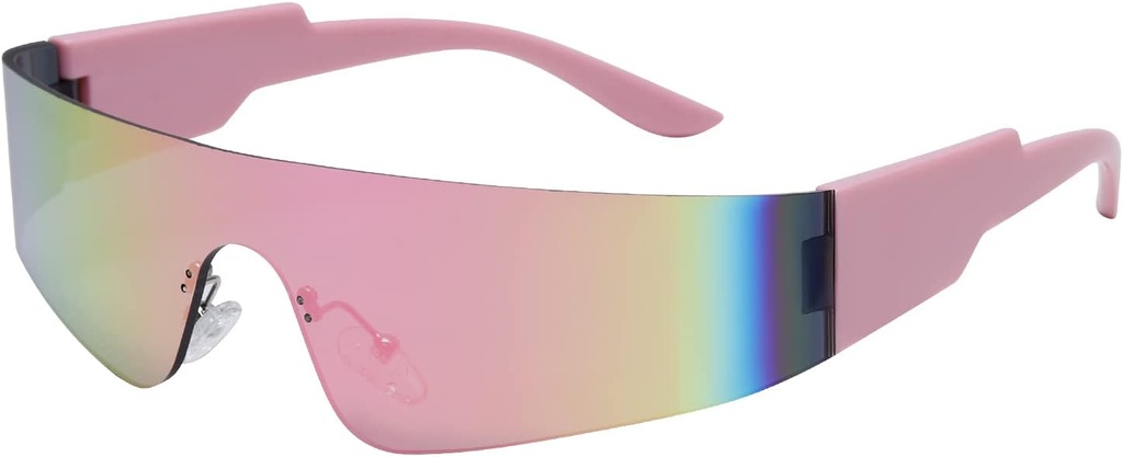 Crazy Feng Trendy Rimless Futuristic Wrap runt solglasögon Kvinnor, Cyberpunk Visor Solglasögon Skuggar Mode Ögonglasögon