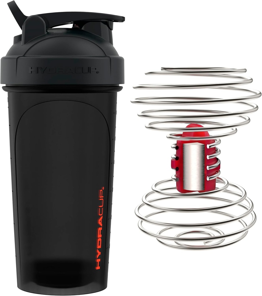 HydraCup Power Shaker w / Vikt Whisk, 28oz - Snabbare blandning, mindre skakning krävs, Clump-Free Protein Shakes, Shaker Cup (Polypropylene, svart)