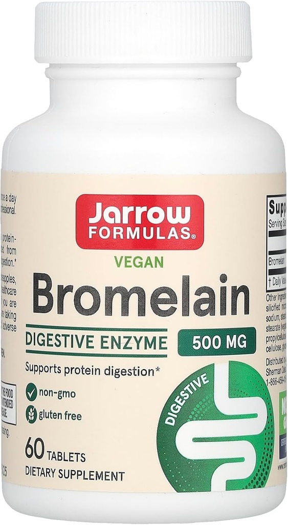 Jarrow Formulas® Bromelain tabletter, 500 mg Dietary Supplement for Protein Digestion, 60 tabletter, 60 Day Supply