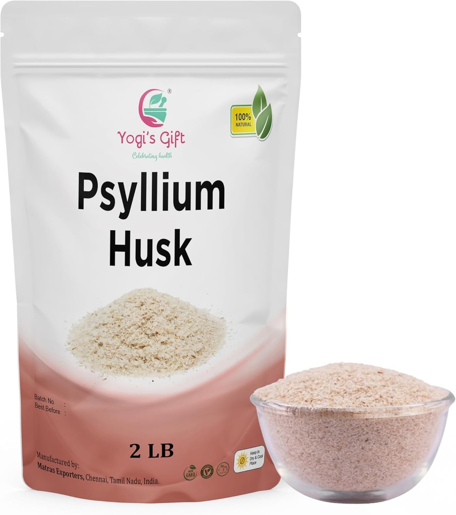 Psyllium Husk Whole 2 lb (32Oz), Använd i Smoothies, Cooking och Baking, Unflavored, Fine Ground, 100% Natural, Non GMO, av Yogi's Gift®