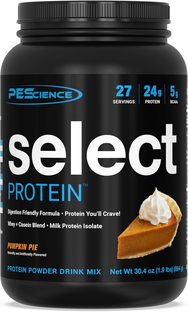 PEScience Välj Proteinpulver, Whey och Casein Blend, Ren proteinpulver för kvinnor och män, Låg kalori, Låg Carb, Keto Friendly, Gluten Free - Pumpkin Pie, 27 portioner