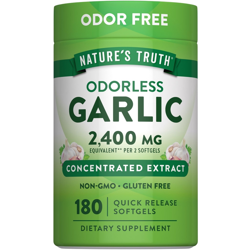 Naturens sanning Odorless Garlic Softgels | 2400mg | 180 greve | Non-GMO & Gluten fri tillägg