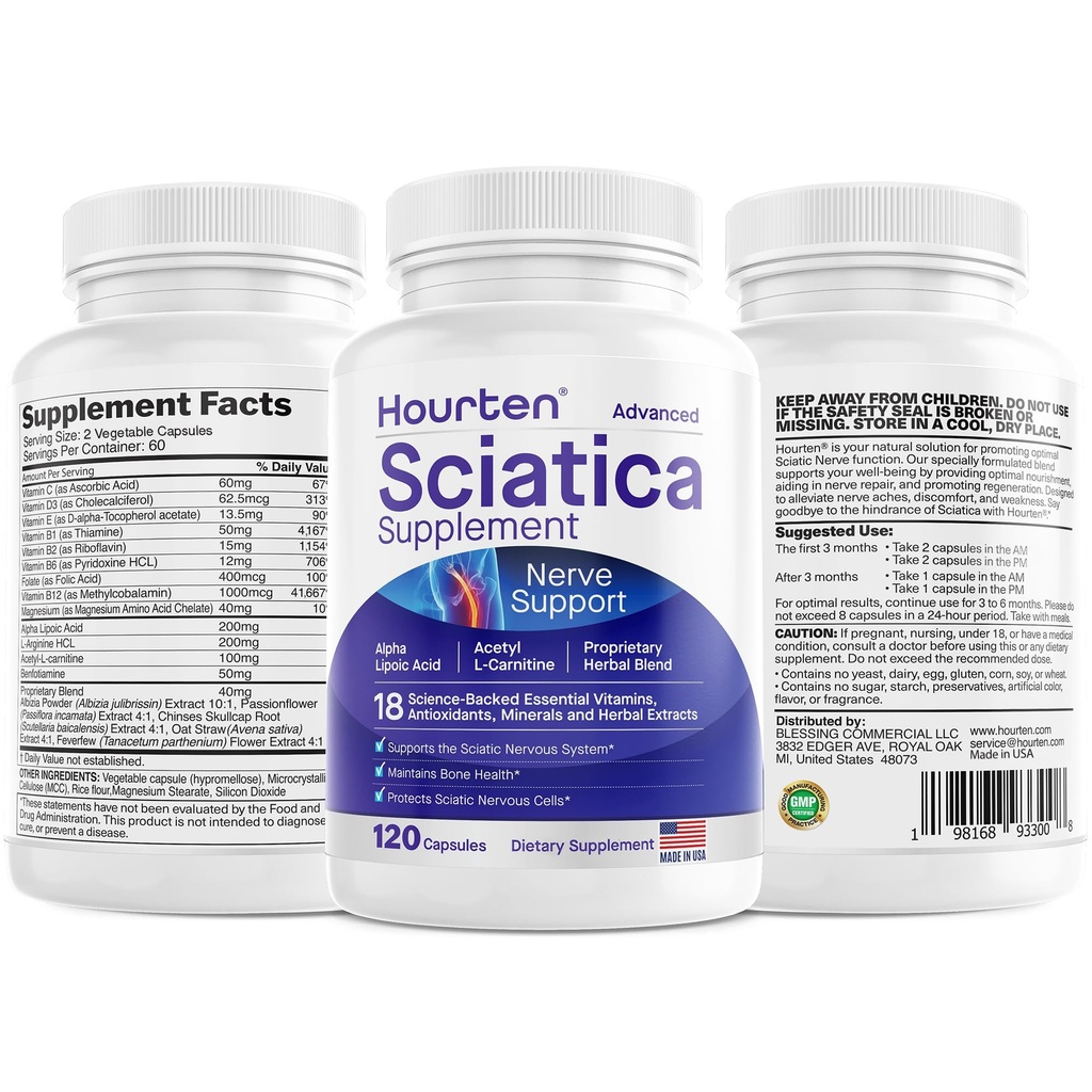 Advanced Sciatic Nerve Support Relief: Alpha Lipoic Acid - 18 i 1 Sciatica Supplements - Vitamin B Complex - Tillverkad i USA (120 greve 1)