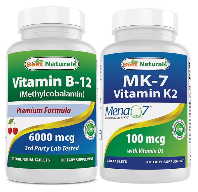 Bästa naturliga vitamin B12 6000 mcg & Vitamin K2 (MK7) med D3
