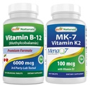 Bästa naturliga vitamin B12 6000 mcg & Vitamin K2 (MK7) med D3