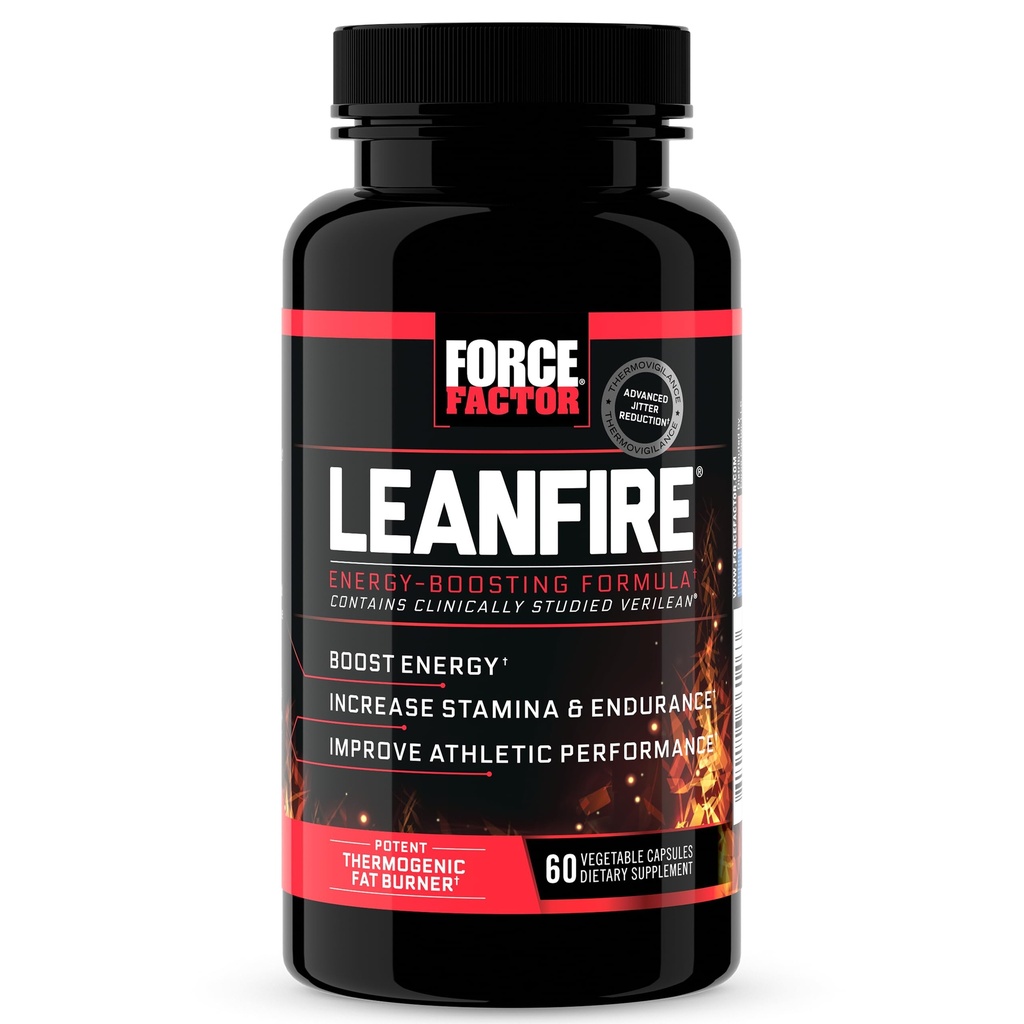 FORCE FACTOR LeanFire Pre Workout Energy Pills med grönt teextrakt och koffein för att öka energi, bygga mager muskel, svart, 60 greve av 1), paket kan variera