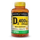 MASON NATURAL Vitamin D3 10 mcg (400 IE) - Stöder övergripande hälsa, stärker ben och muskler, 100 Softgels