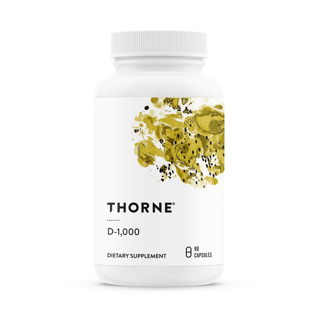 THORNE - Vitamin D3 Supplement - Stöder hälsosamma ben, tänder, muskler, kardiovaskulär och immunfunktion * - Gluten, Dairy & Soy-Free - 1000 IE - 90 portioner