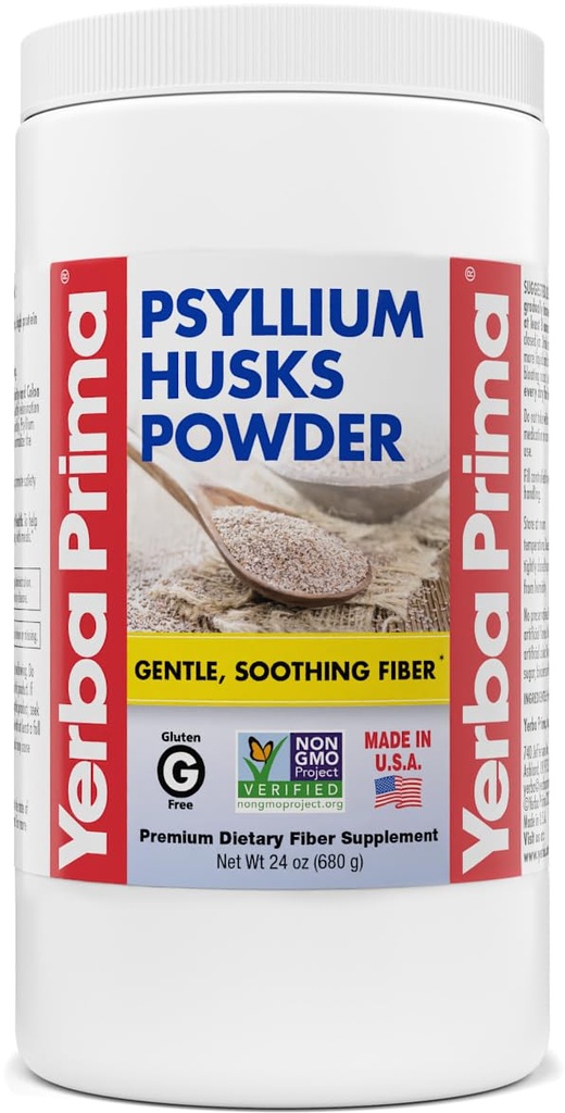 Yerba Prima Psyllium Husk Powder - 24 oz - Fin mark, osmakad, sockerfri - Naturfibertillägg - Också för bakning - Innehåller både löslig och olöslig Bulk för regleringsstöd