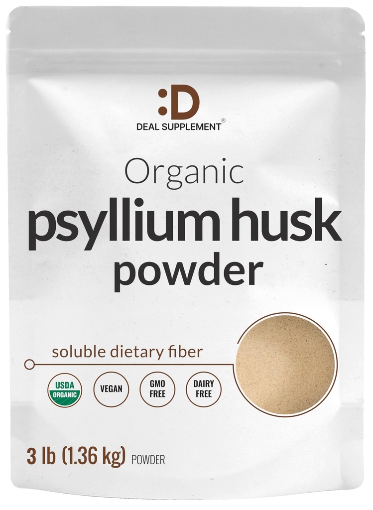 DEAL SUPPLEMENT Organic Psyllium Husk Powder, 3lbs (48oz) - Osmakad växtbaserad löslig kostfiber - Gut & Digestion Health - Bra för Baking & Cooking - Keto Friendly, Gluten Free, icke-GMO