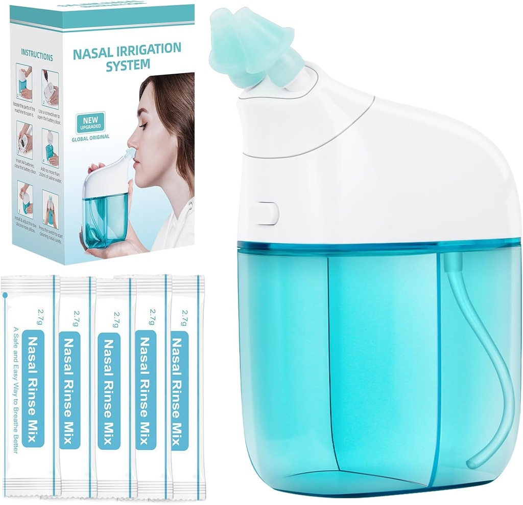 Nasal Irrigation System med 30 Saline Packets Nasal Care, Sinus Rinse Machine, Nasal Rinse Machine, Nasal Cleaner med Auto Waste Collection Funktion för Sinus, Nasal Allergies - Grönt