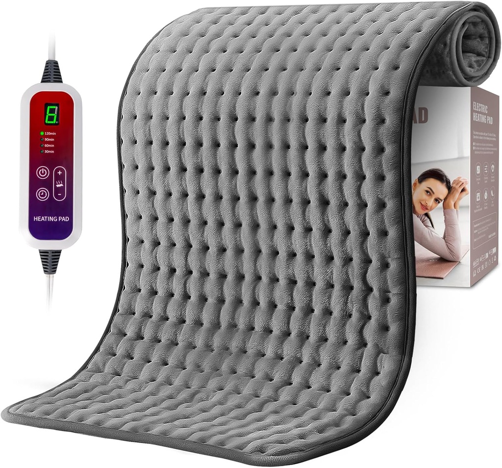 Qfun Extra Large Heating Pad for Back Pain Relief, 19.6 "x39.3" XXL Fast Heat Pad Neck och Shoulde Electric Heating Pad för Period Cramps med 6 värmeinställningar och Auto Shut-Off, julgåvor för män