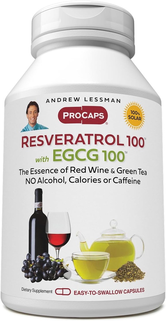 ANDREW LESSMAN Resveratrol-100 EGCG 100mg - 360 kapslar - Två naturligt förekommande antioxidanter, utan alkohol eller koffein.