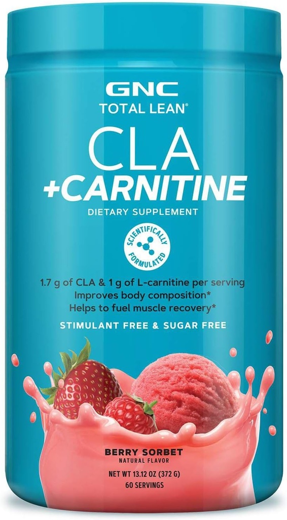 GNC Total Lean CLA + Carnitine | Förbättrar kroppssammansättning och bränsle Muscle Recovery, Stimulant Free och Sugar Free | Berry Sorbet | 60 portioner