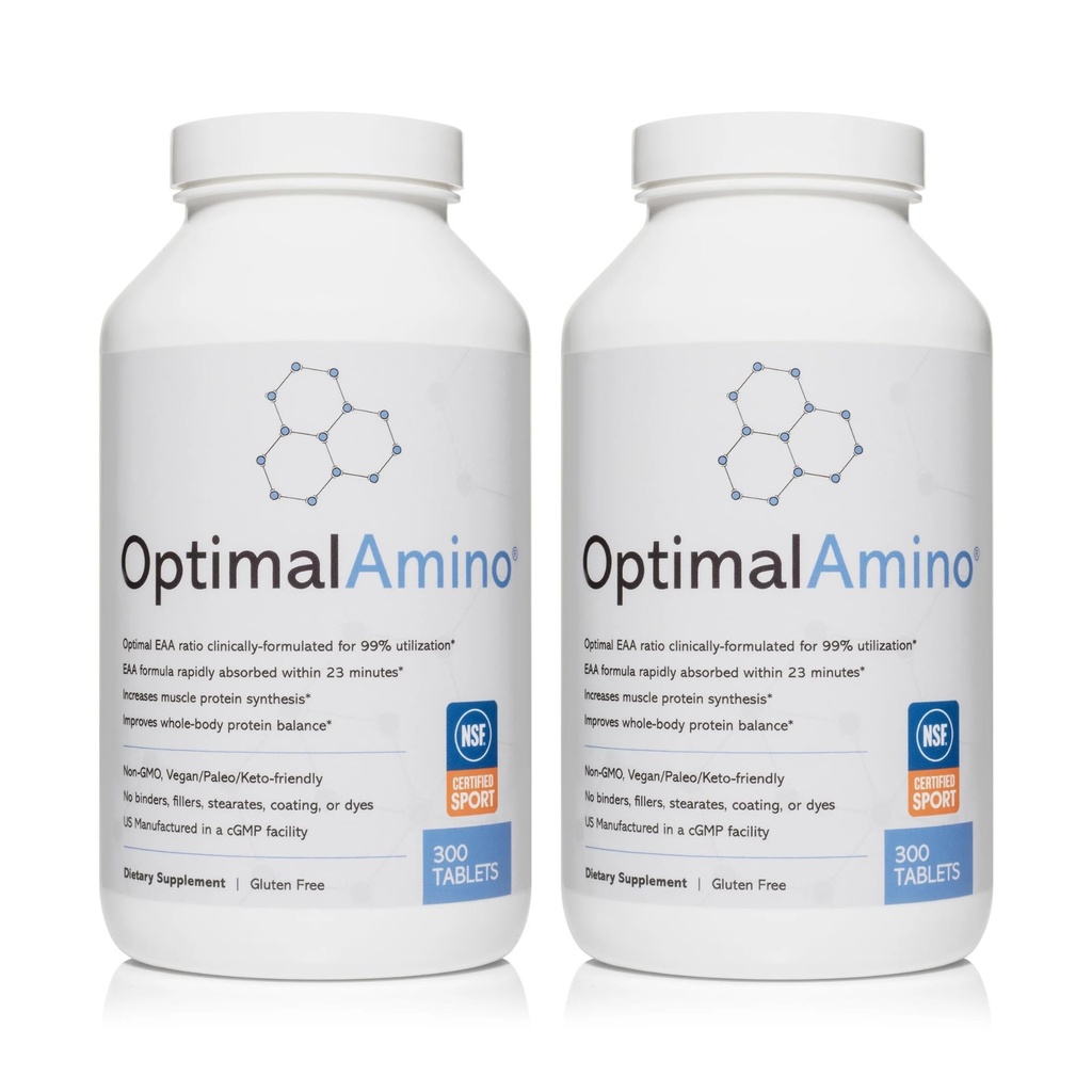 OptimalAmino Tablets Fitness Bundle (600 greve) | 99% Utilized Essential Amino Acid (EAA) Supplement | Öka muskelåterhämtning, BCAA Protein Pre/Post Workout, NSF Certified för Sport® Certified