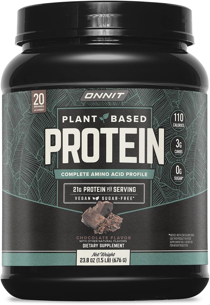 ONNIT Plant-Based Protein Powder, Chocolate Flavor, 21g Protein per Servering, Vegan och Dairy Free Dietary Supplement med 20 portioner per badkar, 23,8 oz