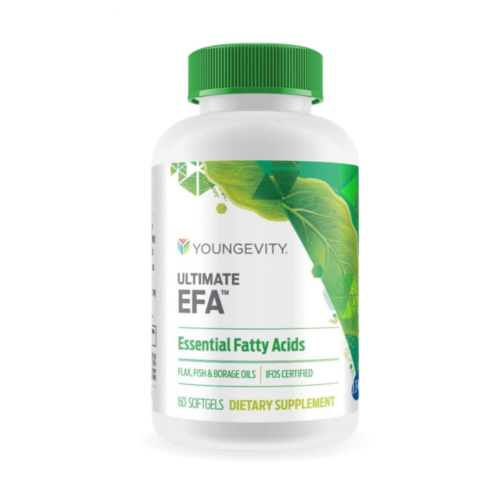 Youngevity Ultimate EFATM - Omega 3, 6 & 9 Supplement | Blend of Borage, Flax & Fish Oils | Stöder Hjärta, Hjärna & Total Hälsa | 60 Mjuk Gels