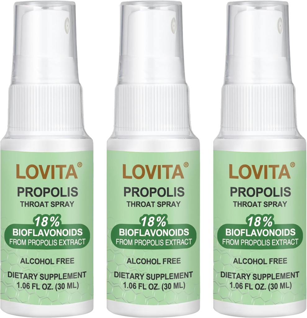 LOVITA Bee Propolis Throat Spray 250mg, Bee Propolis Extract with 18% Bioflavonoids, Alcohol-Free Antioxidant, Immune Support & Sore Throat Relief, Gluten-Free, Non-GMO, 1 Fl Oz, 90 Day Supply