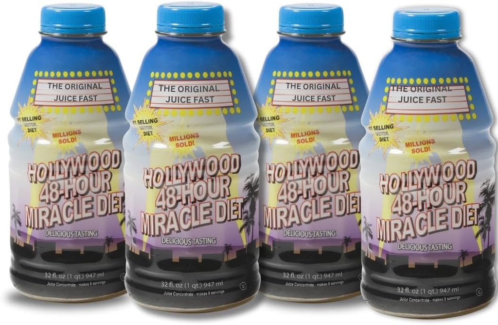 Hollywood diet - 48-timmars Miracle Fruit Juice Cleanse Diet 4-Pack, Detox Cleanse för viktminskning och föryngring, Food Replacement, Fast Acting Diet, Delicious & Tasty Formula, 32 Fl. Oz.