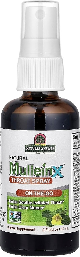 Mullein-X Throat Spray 2 Fluid Ounce | På farten | Soothes Throat | Clears Mucus | Gluten Free, Non GMO, Vegetarian | Natural Peppermint Flavor