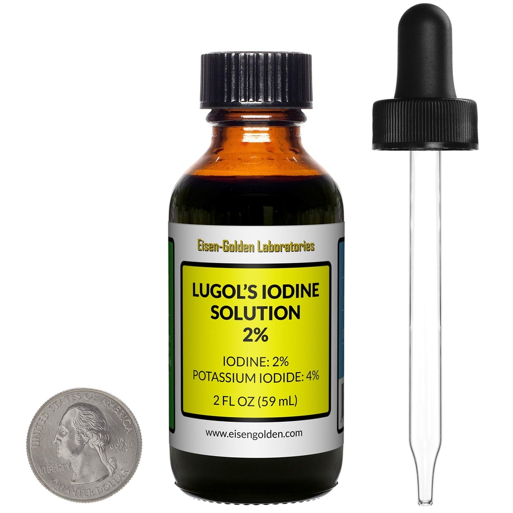 Lugols jod / 2% lösning / 2 oz i en Amber Glass flaska / fri dropper