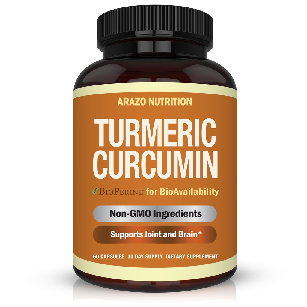Arazo Nutrition Turmeric Curcumin med BioPerine 1300mg med Black Pepper - Joint Support Nutritional Supplements - 100% Herbal Tumeric Root Capsules