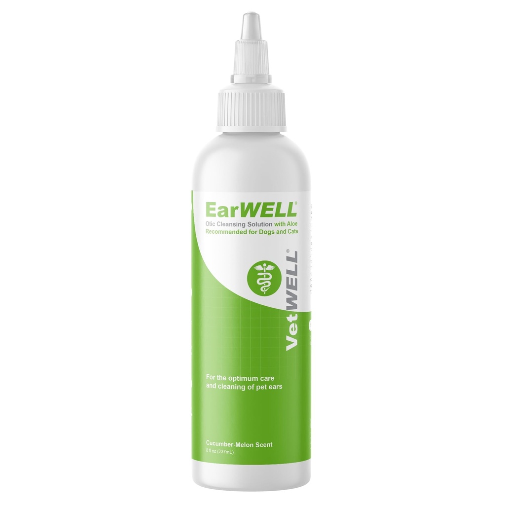 VetWELL Ear Cleaner för hundar och katter - Otic Rinse för infektioner och kontrollera öroninfektioner och lukt i husdjur - 8 oz (Cucumber Melon)