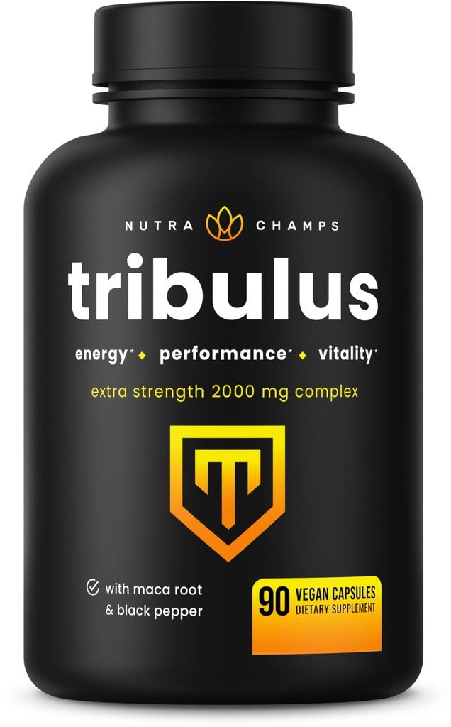 NutraChamps Tribulus Terrestris för män, 2000mg Supplement Booster för energi, Vitality, Stamina & Performance, Extra Strength Saponins, 90 Vegan Capsules