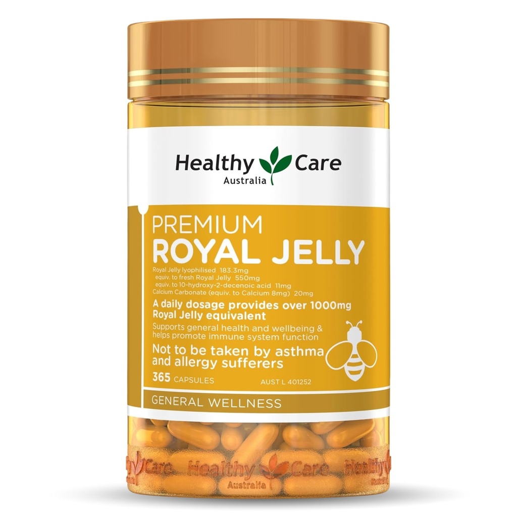 Healthy Care Royal Jelly 1000 365 Capsules Supplements Made in Australia