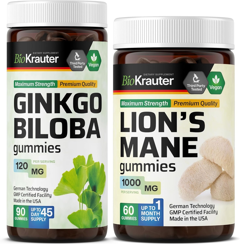 BIO KRAUTER Ginkgo Biloba 90 Gummies & Lion Mane 60 Gummies