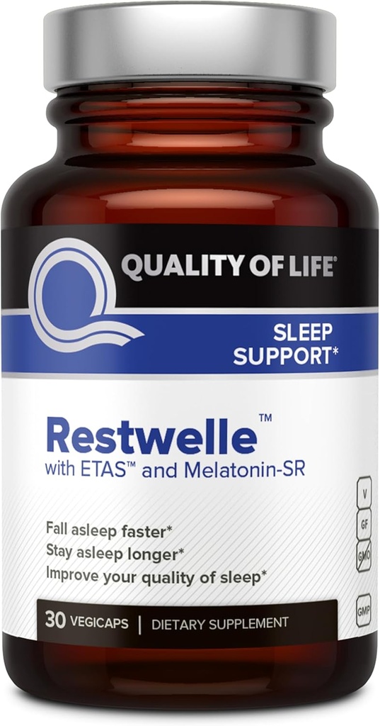 Livskvalitet - Restwelle - Premium Natural ETAS och Melatonin Supplement - Non Groggy Formel med ETAS och Melatonin SR - Non Habit Forming - 30 kapslar