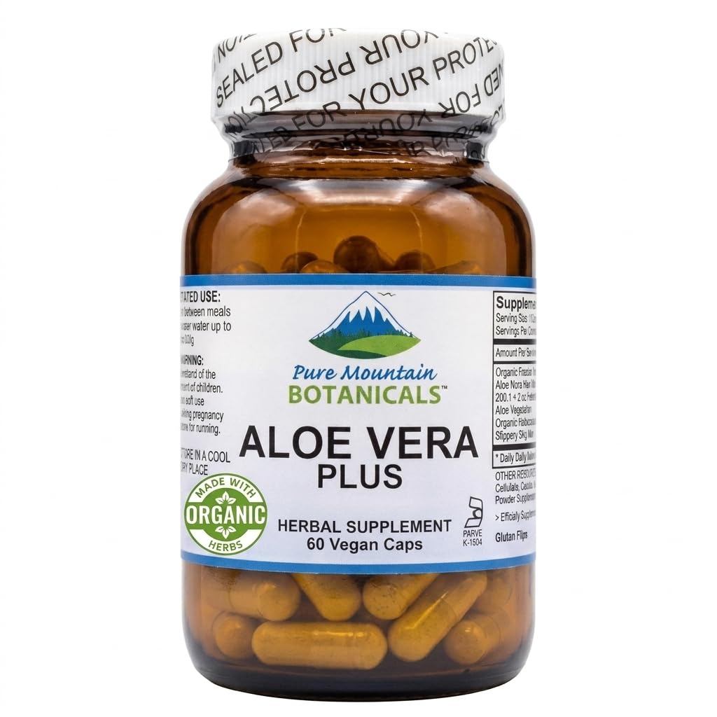 Ren berg botanik Aloe Vera Plus kapslar. 200:1 extrakt. Kosher Organic Dried Aloe Vera Gel, Marshmallow Root, Slippery Elm