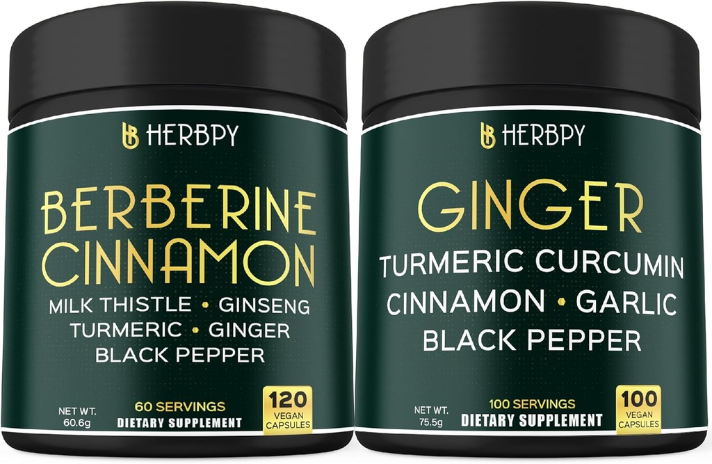Bundle 7in1 Berberine HCl & 5in1 Ginger Supplement - Stöd Immun, Digestion och hjärthälsa