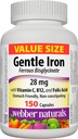 Webber Naturals Gentle Iron Supplement med vitamin C, B12 och folsyra, 28 mg, 150 kapslar, mage-vänligt, icke-konstiperande, hjälper till att förebygga järnbrist Anemi
